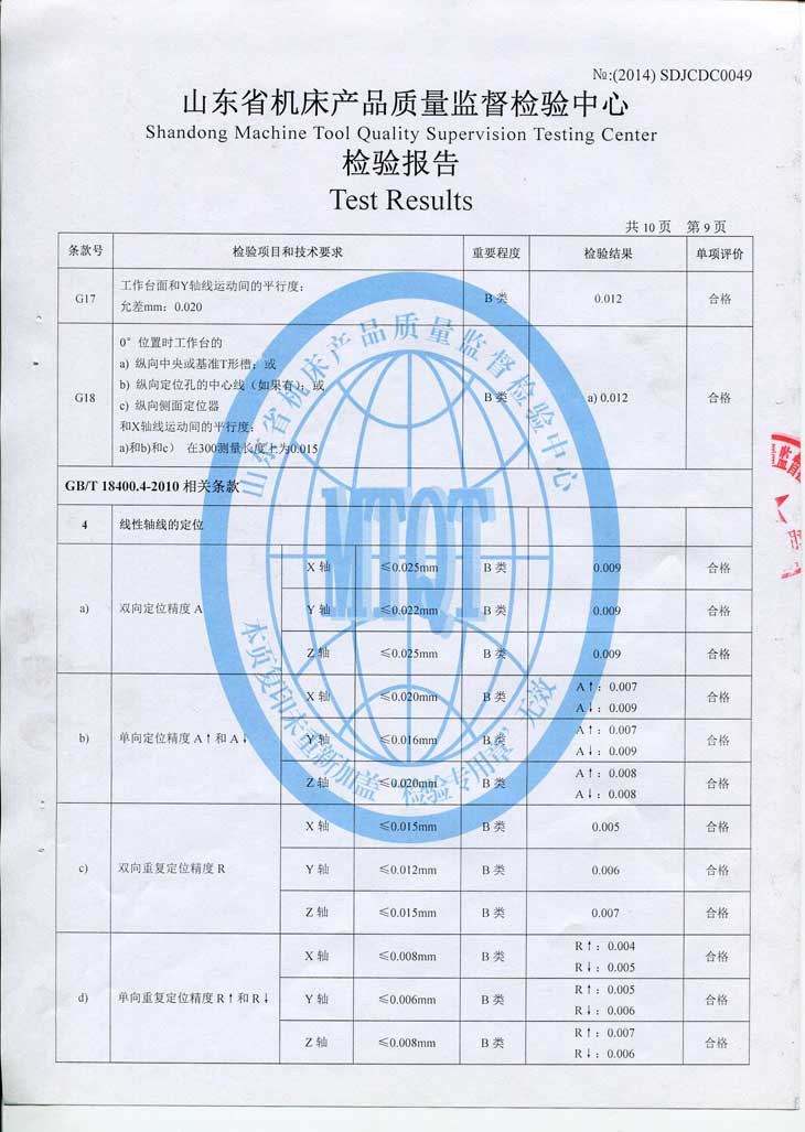 山東海特VMC850加工中心質檢報告